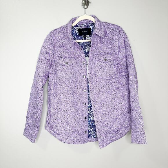 J.Crew Womens Quilted Shirt-Jacket Point collar Button closure Purple Size S - Picture 3 of 12
